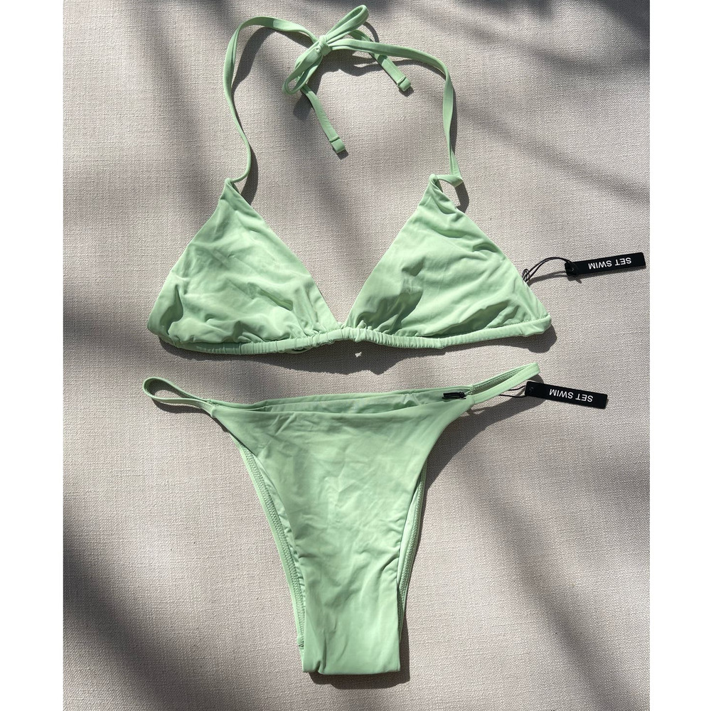 nwot-SET Active | Matcha Green Triangle String Bikini Top + Bottom M
